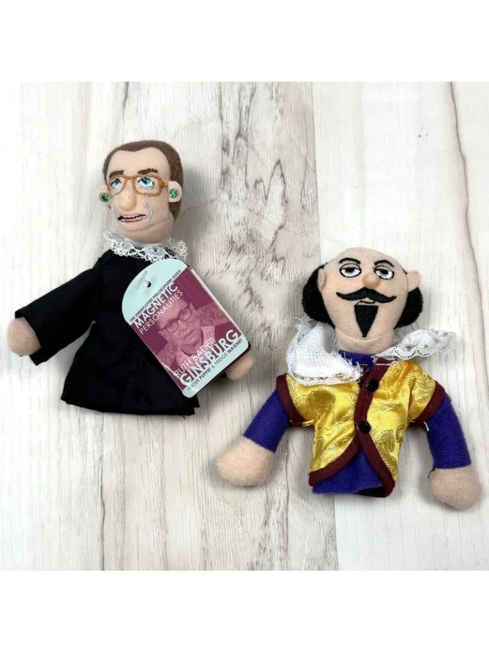Set 2 Magnetic Personalities FINGER PUPPETS Ruth Bader Ginsburg & Shakespeare